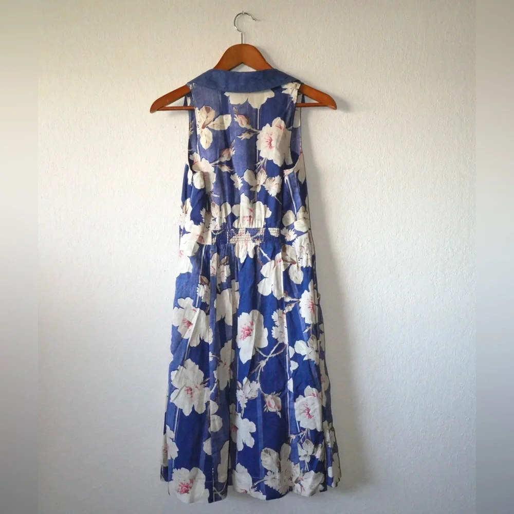 by Anthropologie Camellia Collared Dress in Blue Motif size 6 - Picture 8 of 12